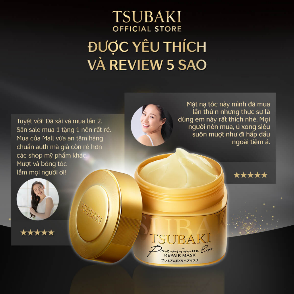 Combo gội xả Phục hồi ngăn rụng tóc Premium Repair (490ml/chai) và Mặt nạ tóc phục hồi hư tổn Tsubaki (180g)