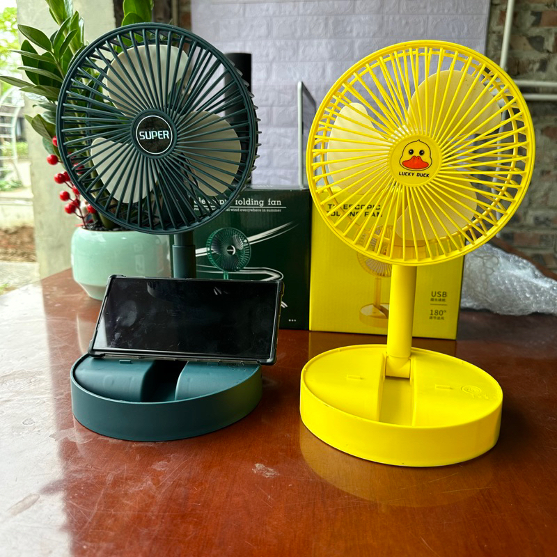 Quạt Tích Điện Gấp Gọn SUPER Mi Ni Để Bàn 3 Cấp Độ Gió Sử Dụng Pin Sạc, Cổng Sạc USB Xoay 180 Độ