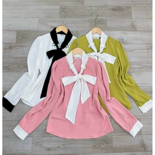 áo sơ mi cổ nơ lụa mềm mịn mã AC28