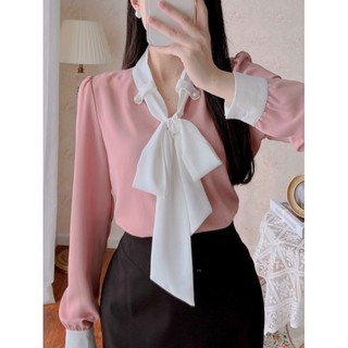 Áo sơ mi cổ nơ lụa mềm mịn mã ac28