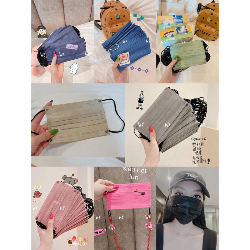 KHÔNG HỘP Khẩu trang Y Tế Thái 1 lớp hơn 30 màu hottrent