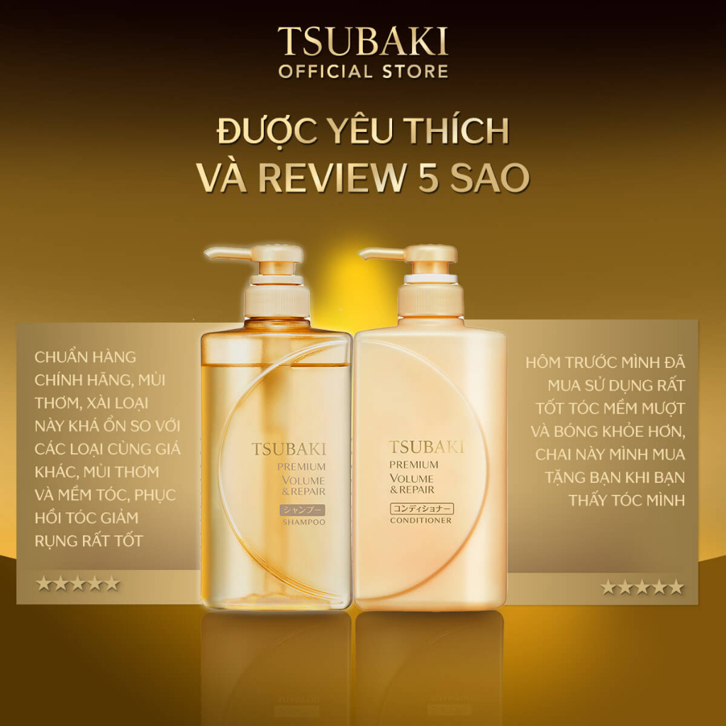 Bộ 2 dầu gội và 1 dầu xả Phục hồi hư tổn tóc Premium Repair Tsubaki 490ml/chai