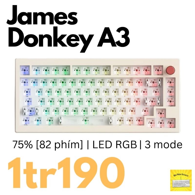 KIT James Donkey A3 Gasket Pro Led RGB | Trắng | Full Foam 3 Modes Mạch Xuôi RGB Hotswap Núm Xoay