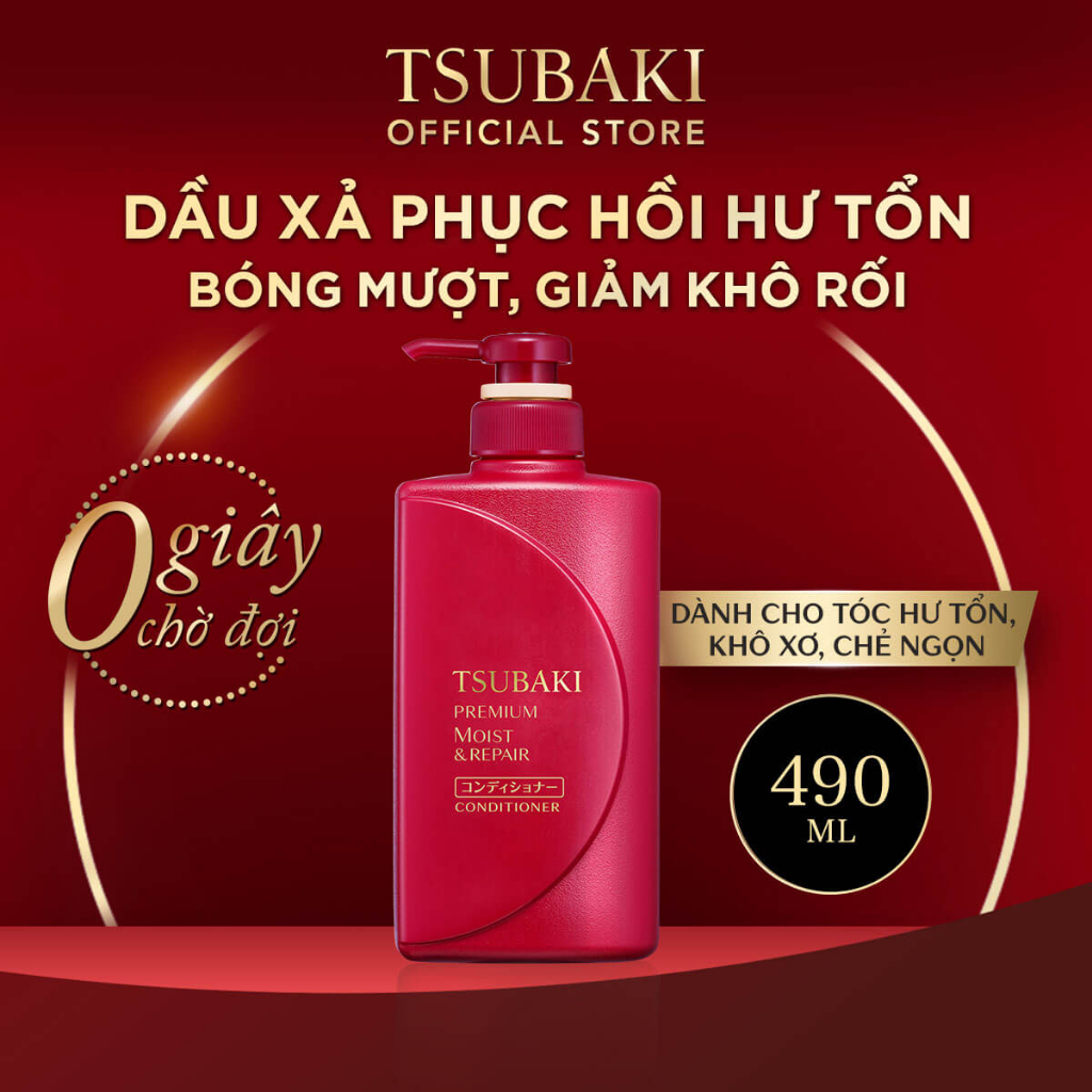 Dầu xả Dưỡng tóc bóng mượt Premium Moist Tsubaki (490ml/chai)