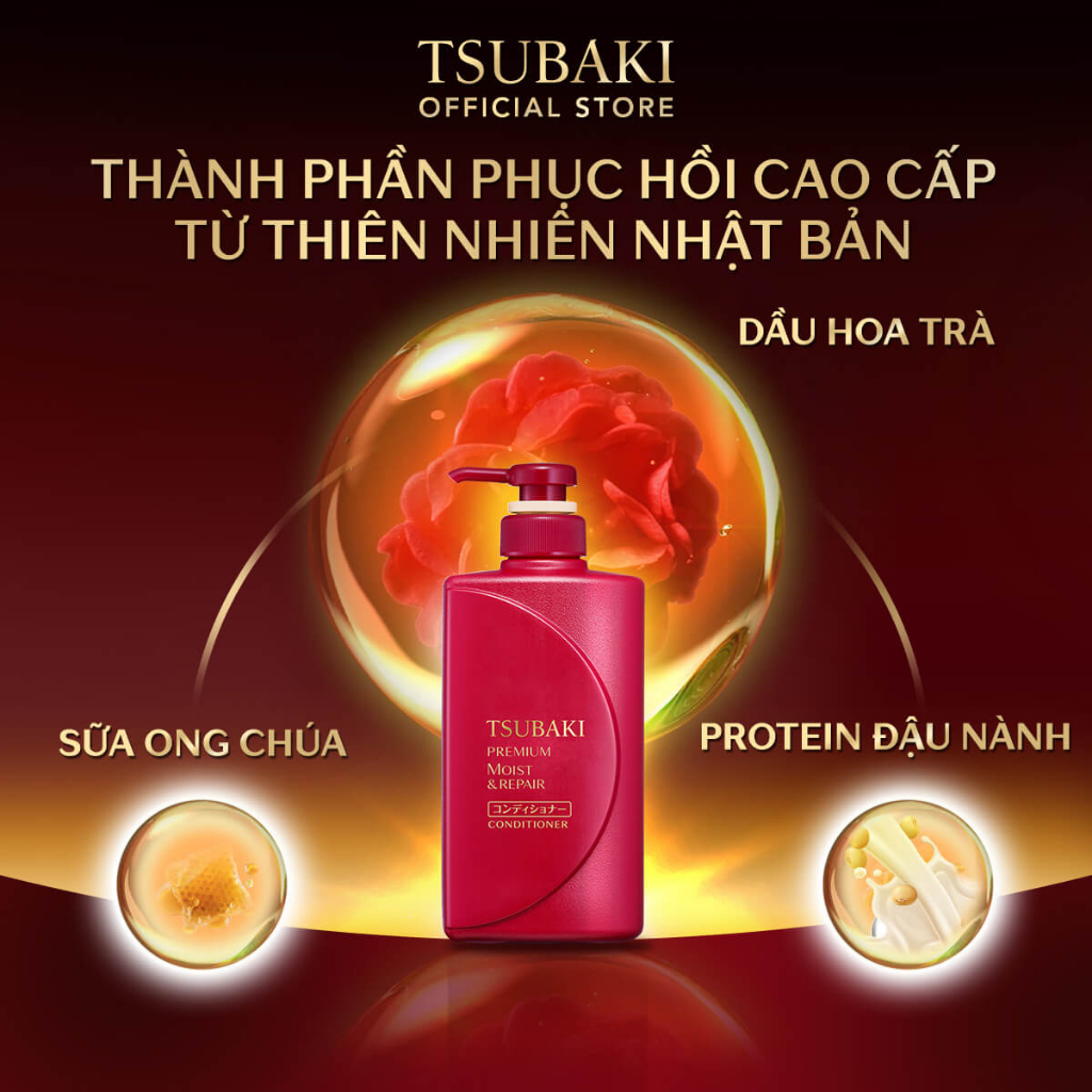 Dầu xả Dưỡng tóc bóng mượt Premium Moist Tsubaki (490ml/chai)