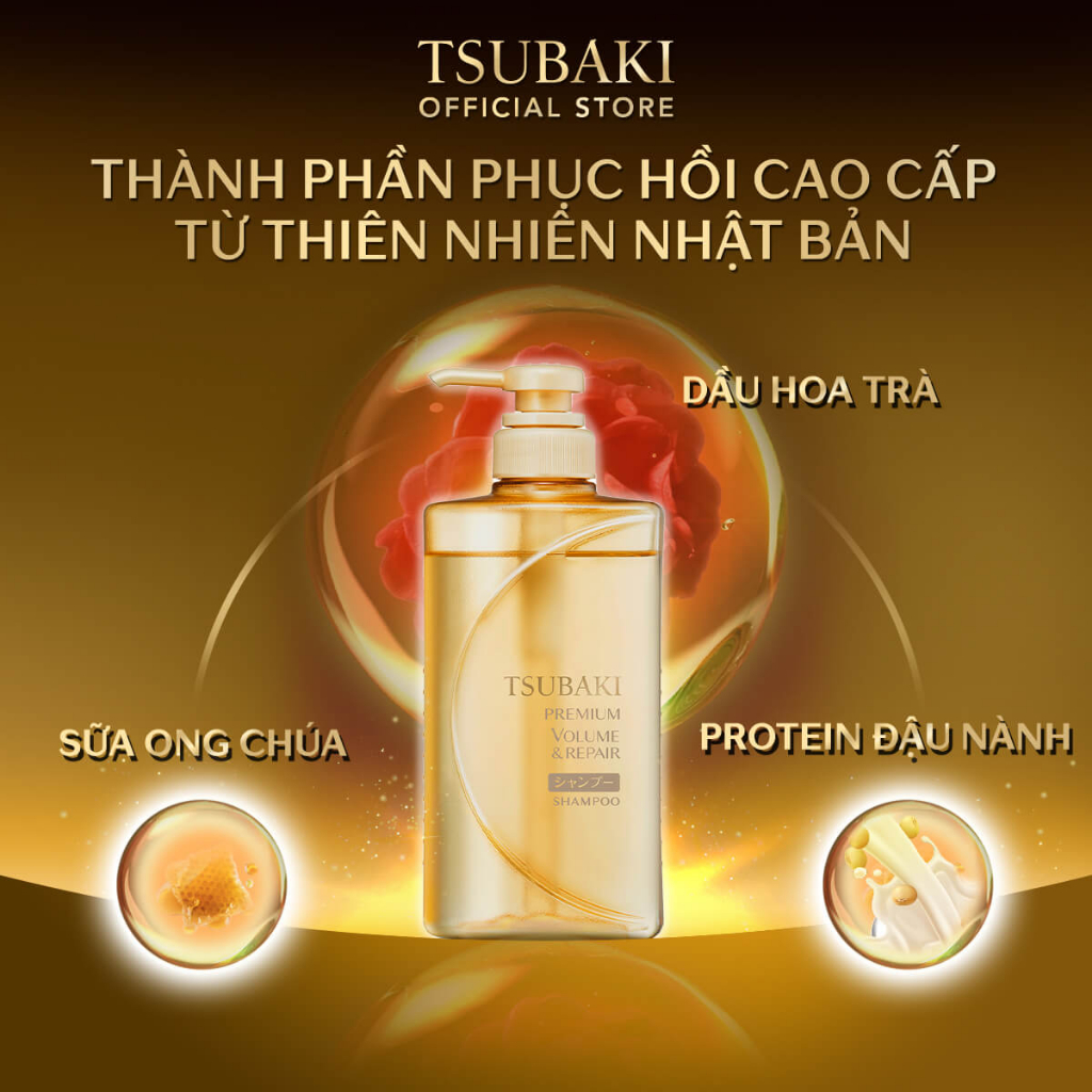 Dầu gội Phục hồi ngăn rụng tóc Premium Repair Tsubaki (490ml/chai)