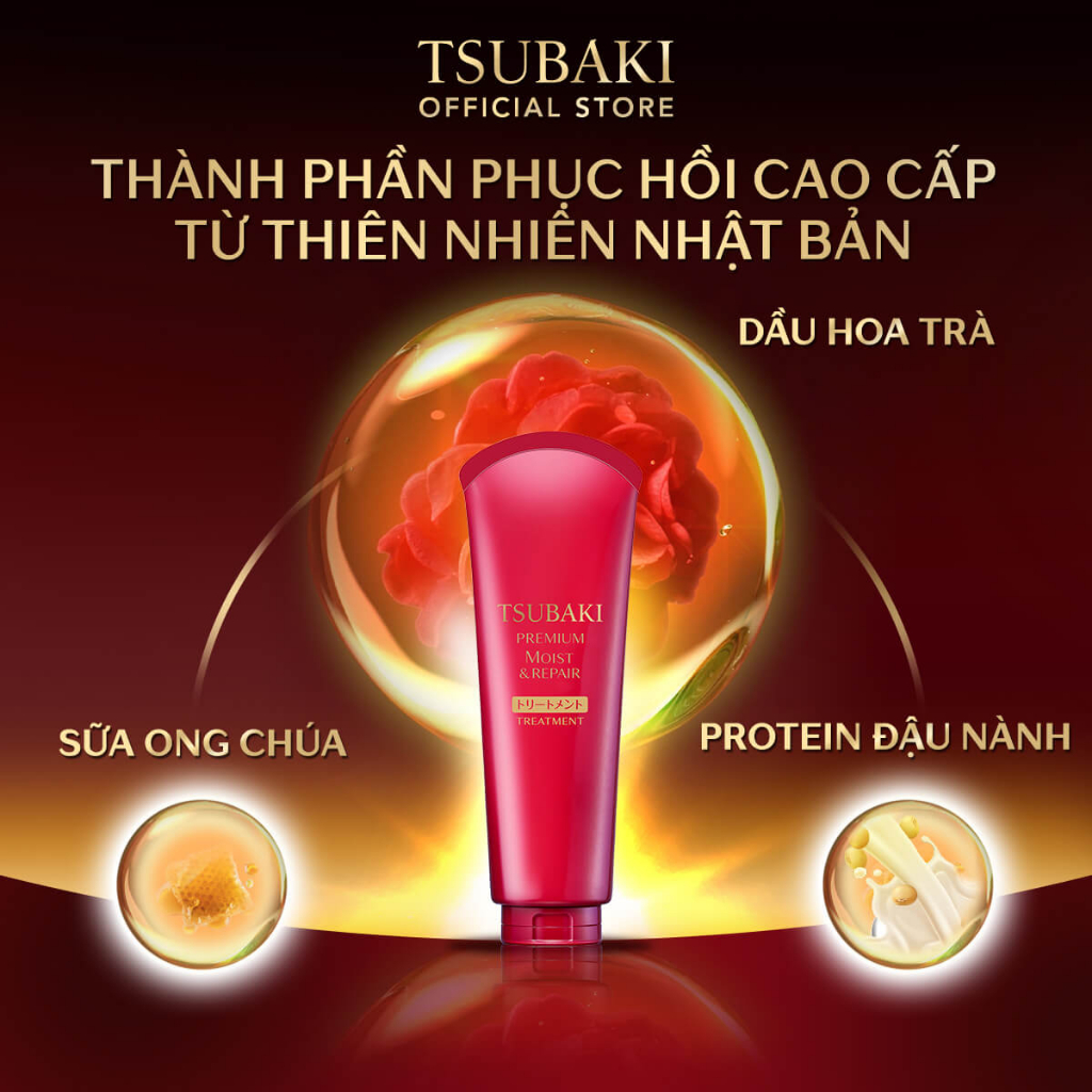 Kem xả Dưỡng tóc bóng mượt Premium Moist Tsubaki 180g