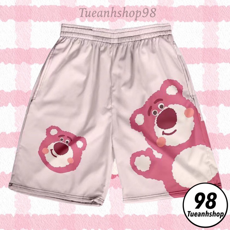 [Mẫu Mới] Quần Gấu Dâu Lotso Short Lững Cartoon-Quần Đùi Thun Cotton Hoạt Hình Nam Nữ Unisex Mặc Nhóm Đi Biển TUEANHSHOP | BigBuy360 - bigbuy360.vn