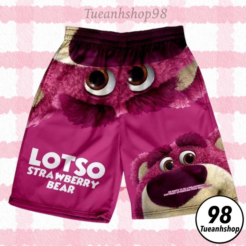 [Mẫu Mới] Quần Gấu Dâu Lotso Short Lững Cartoon-Quần Đùi Thun Cotton Hoạt Hình Nam Nữ Unisex Mặc Nhóm Đi Biển TUEANHSHOP | BigBuy360 - bigbuy360.vn