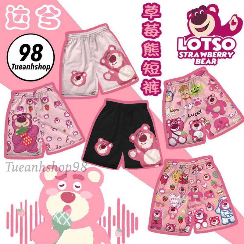 [Mẫu Mới] Quần Gấu Dâu Lotso Short Lững Cartoon-Quần Đùi Thun Cotton Hoạt Hình Nam Nữ Unisex Mặc Nhóm Đi Biển TUEANHSHOP