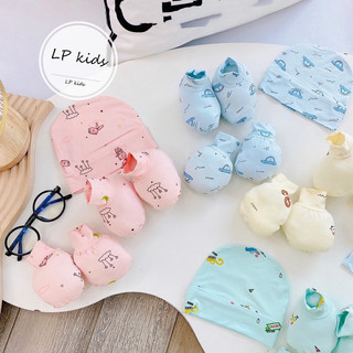 Sét mũ kèm bao tay bao chân chất pettit nền màu cho bé Lpkids