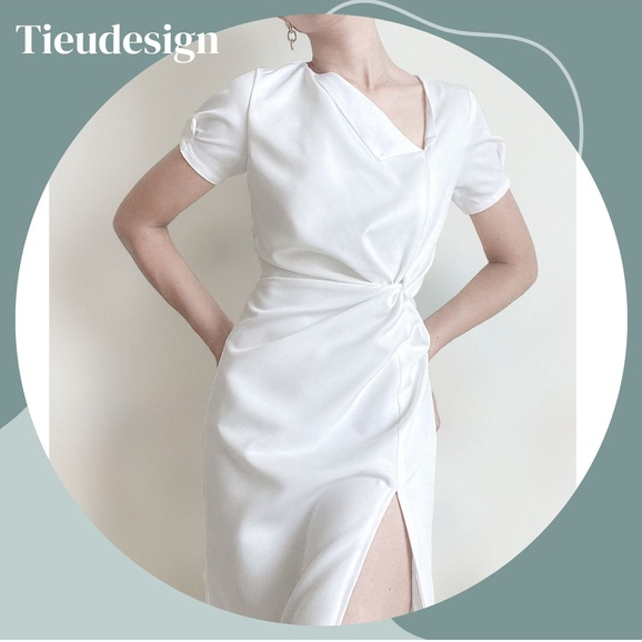 TIỂU DESIGN Đầm xoắn eo xẻ tà dáng ôm suông
