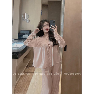 Đồ bộ tiểu thư tay dài, lụa latin phối ren mềm