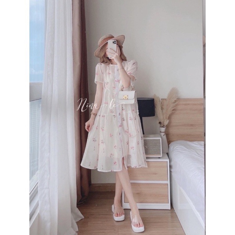 Váy Bầu hoa thiết kế đuôi cá tơ mềm 2 lớp, siêu sang chảnh, xinh nhẹ nhàng cho mẹ - VH62