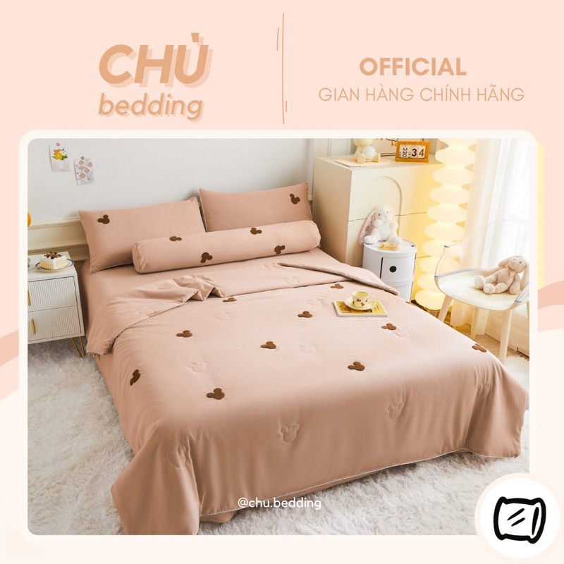 FULL SET GA GỐI CHĂN CHẦN COTTON HOẠ TIẾT GẤU THÊU ĐẶC BIỆT - CHÙ BEDDING