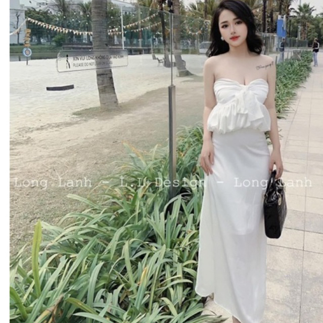 Set áo cúp ngực phối nơ kèm chân váy dáng dài cực sang chảnh sexy cho nàng đi chơi dự tiệc dạo phố