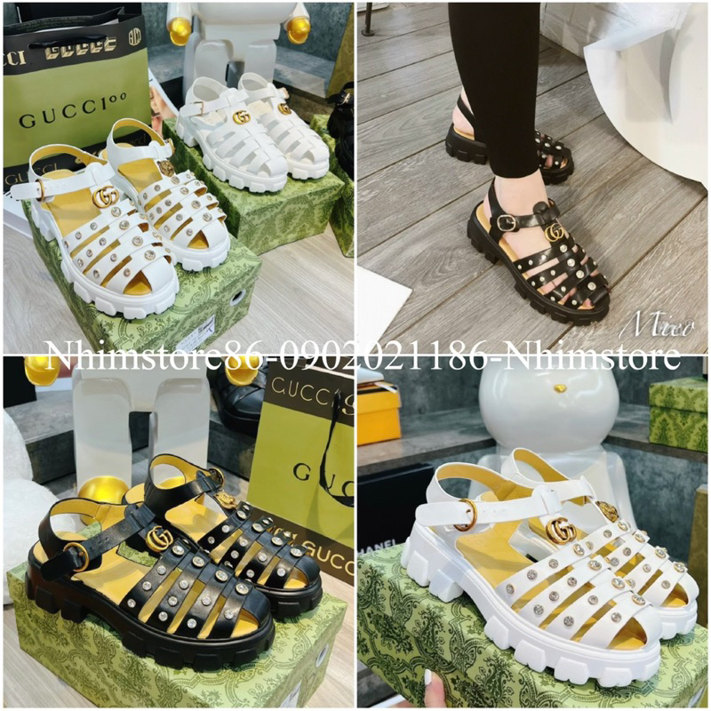 Sandan rọ quai da mềm đính đá, đế dầy 5cm, Hàng quảng châu cao cấp đầy đủ hộp túi