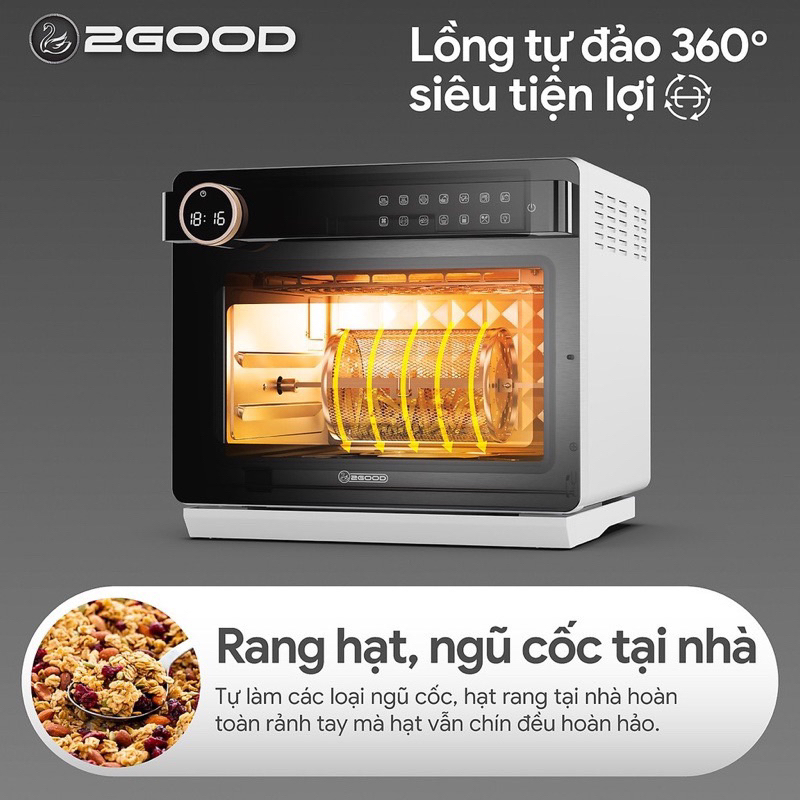 Nồi chiên không dầu kèm hấp 2GOOD S100 Inox dung tích 20 lít