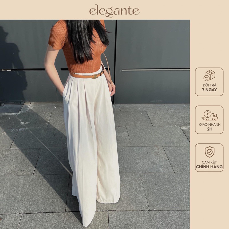 Quần 3 ly to xuông ống rộng Elegante 77060302 màu đen, xanh lá, nâu, kem sữa