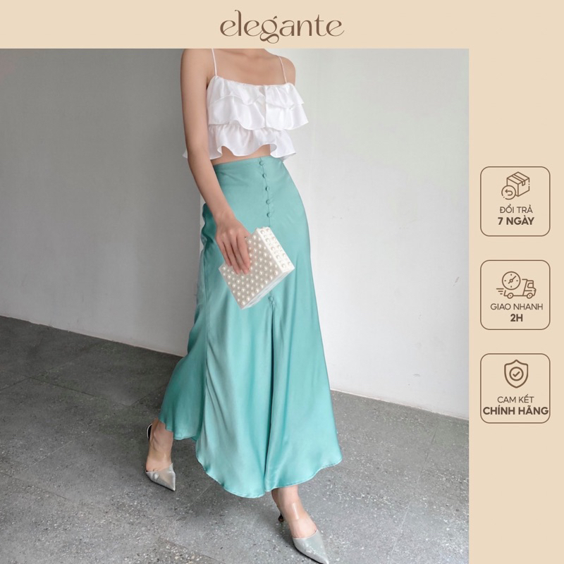 Chân váy lụa cúc dọc Elegante 77180102 màu đen, be, xanh
