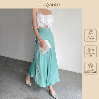Chân váy lụa cúc dọc Elegante 77180102 màu đen, be, xanh