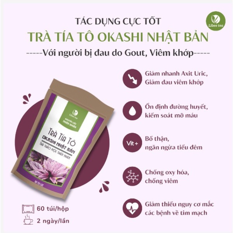 Trà Tía Tô OKASHI Nhật Bản ( Hỗ trợ bệnh Gút,  Giảm chỉ số acid uric, Giảm đau xương khớp) - Bịch 60 túi lọc