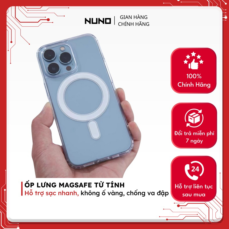 Ốp lưng Magsafe từ tính trong suốt chống sốc NUNO hỗ trợ sạc không dây for IP 14 13 12 11 Pro Max