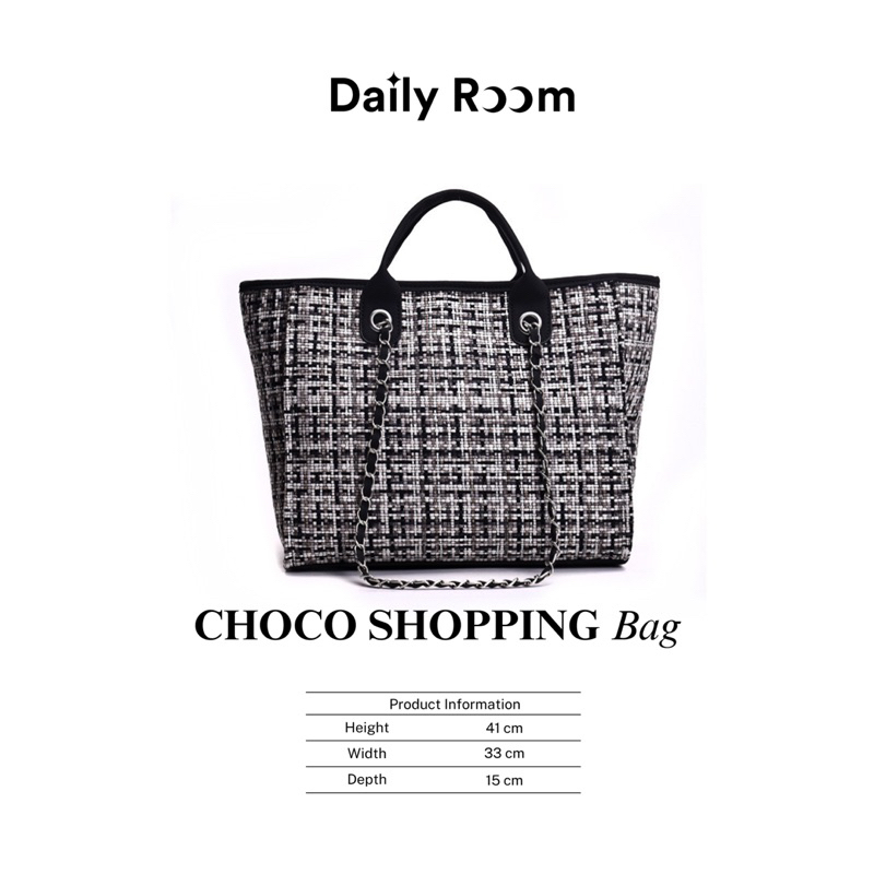 (Daily Room) Túi xách nữ Choco Shopping Bag lớn đựng laptop A4 bản hoạ tiết đen