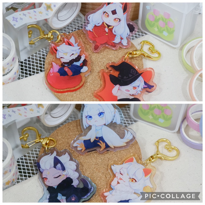 Móc khoá / Keychain Sky Children of The light 6cm nền màu trong - Cú Daleth Alef Caleb Teth Witch Cụt Mèo