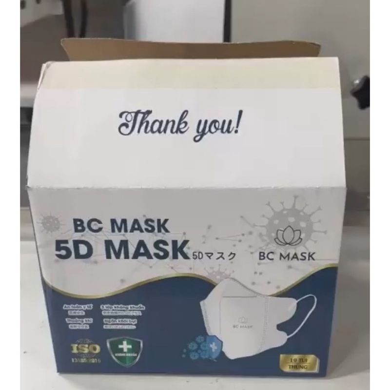 THÙNG 100 cái KHẨU TRANG 5D BC  MASK 3 lớp kháng khuẩn, không mùi, không lem son