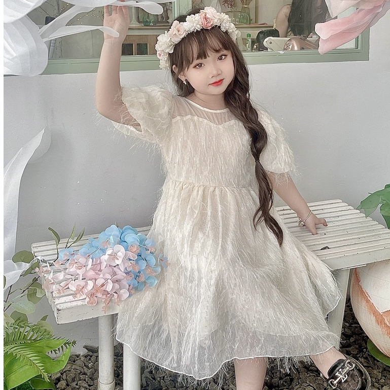 Váy Bé Gái Size Đại 8-32kg Mykids Đầm Công Chúa ren lấp lánh màu kem Thiết Kế Sang chảnh cho bé 0 1 2 3 4 5 6 7 8 tuổi