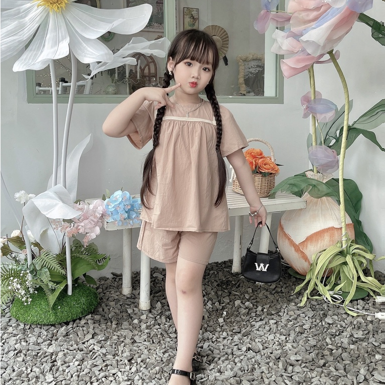 Sét Bộ Đi Học Bé Gái 8-32kg bộ quần áo babydoll nâu tây cho bé đi chơi đi học vải thô conton mềm mát siêu xinh