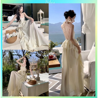 Đầm maxi dress vạt bèo hở lưng phong cách tiểu thư hebe's Y28