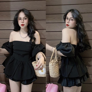 Áo trễ vai tay bồng đũi xốp freesize from <55kg