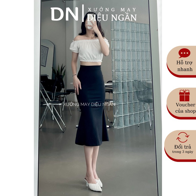 Chân váy đuôi cá dáng lửng chất vải umi hàn co giãn chân váy đuôi cá xoè tôn dáng cực chất