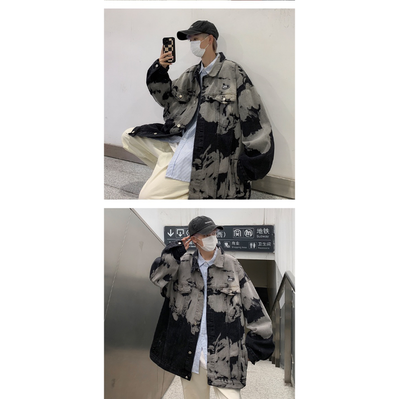 Áo khoác denim hoa tiết vân mây chất liệu cao cấp