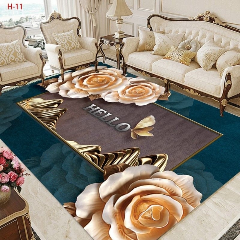 Thảm trải sàn bali 5D mẫu hoa lan tím 1m6x2m3