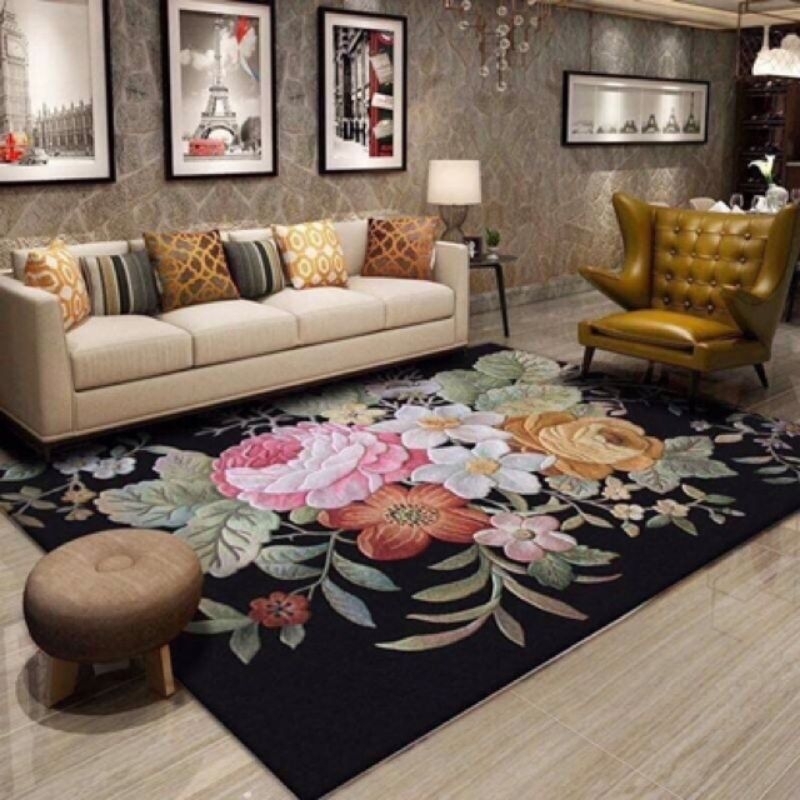 Thảm trải sàn bali 5D mẫu hoa lan tím 1m6x2m3