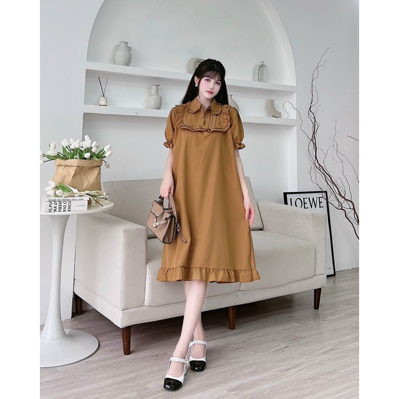 Đầm Bầu Nút Bọc Cổ Bèo Siêu Xinh Mã HH01