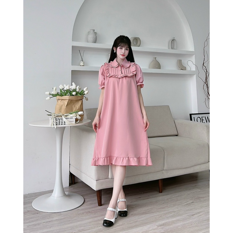 Đầm Bầu Nút Bọc Cổ Bèo Siêu Xinh Mã HH01