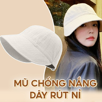 Mũ Chống Nắng Hàn Quốc Vải Nỉ Có Dây Rút Thoáng Khí Jussy Fashion Kiểu Nón Rộng Vành Nữ Che Nắng Uzzlang Chống Tia UV