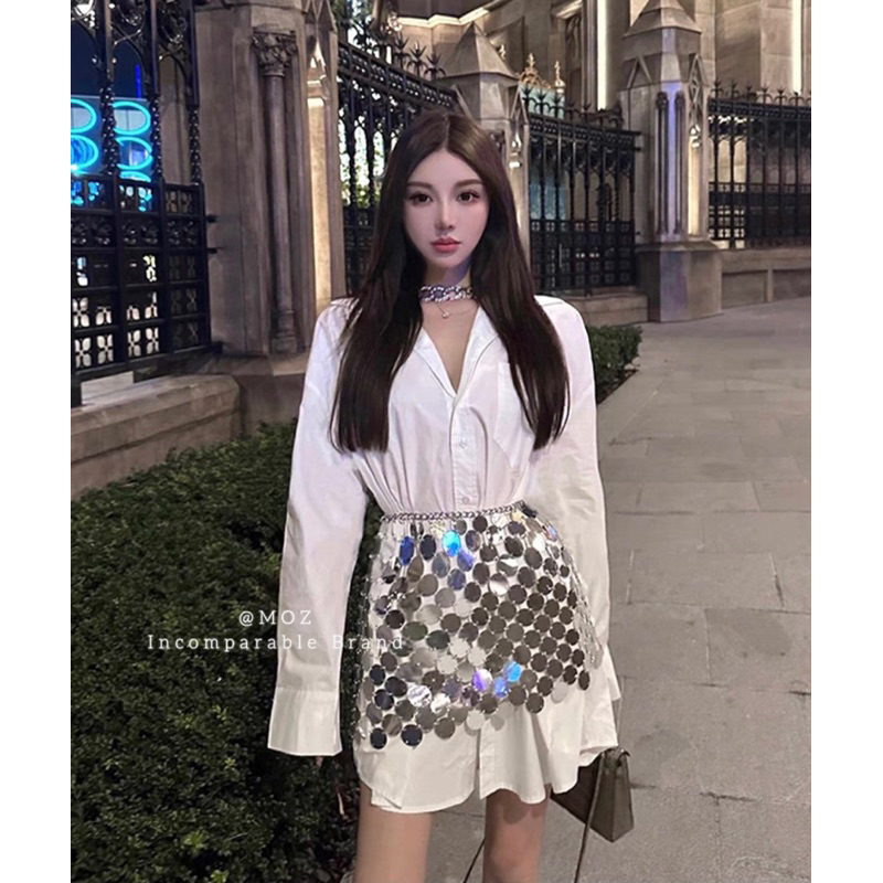 Set Áo Sơmi Kèm Chân Váy Kim Sa Cao Cấp