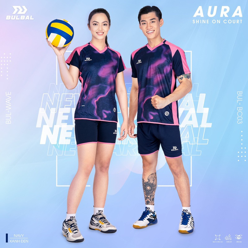 Quần Áo Bóng Chuyền Nam Nữ Bulbal Aura Chính Hãng, Áo Thể Thao Chất Liệu Thoáng Khí Thấm Hút Mồ Hôi