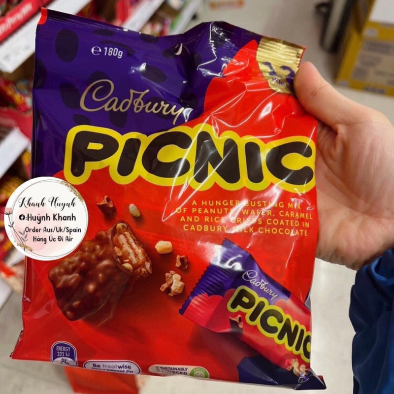 Socola Cadbury Picnic hạt nuts các loại Úc gói 12 thanh 180g