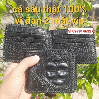 Ví da cá sấu thật 100%. 2 mặt da cá sấuthật .đan viền da bò.thủ công.bóp da cá sấu thật