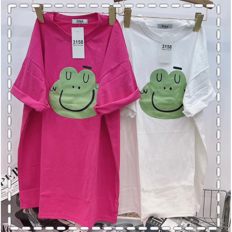 Áo thun chất cotton khô 3158 form rộng nam nữ unisex in hình mặt xanh