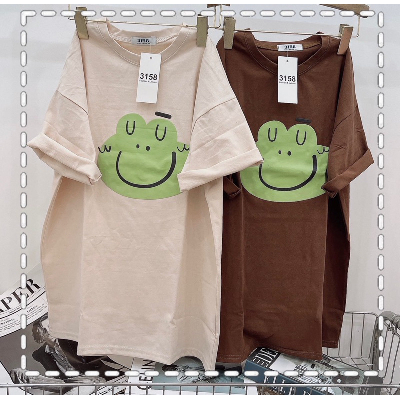 Áo thun chất cotton khô 3158 form rộng nam nữ unisex in hình mặt xanh