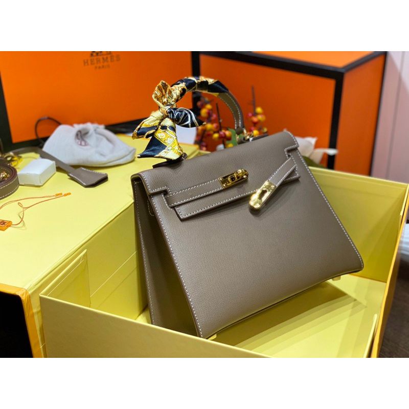 Túi xách kel.ly trơn khoá vàng