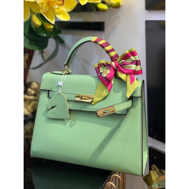 Túi xách kel.ly trơn khoá vàng