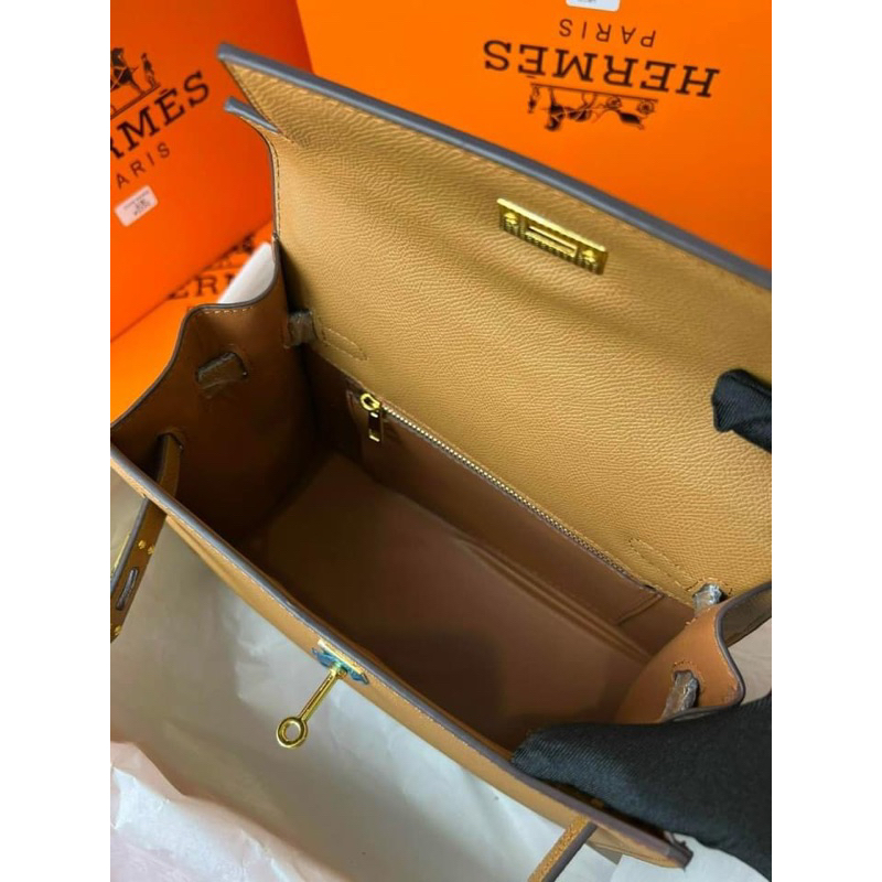 Túi xách kel.ly trơn khoá vàng